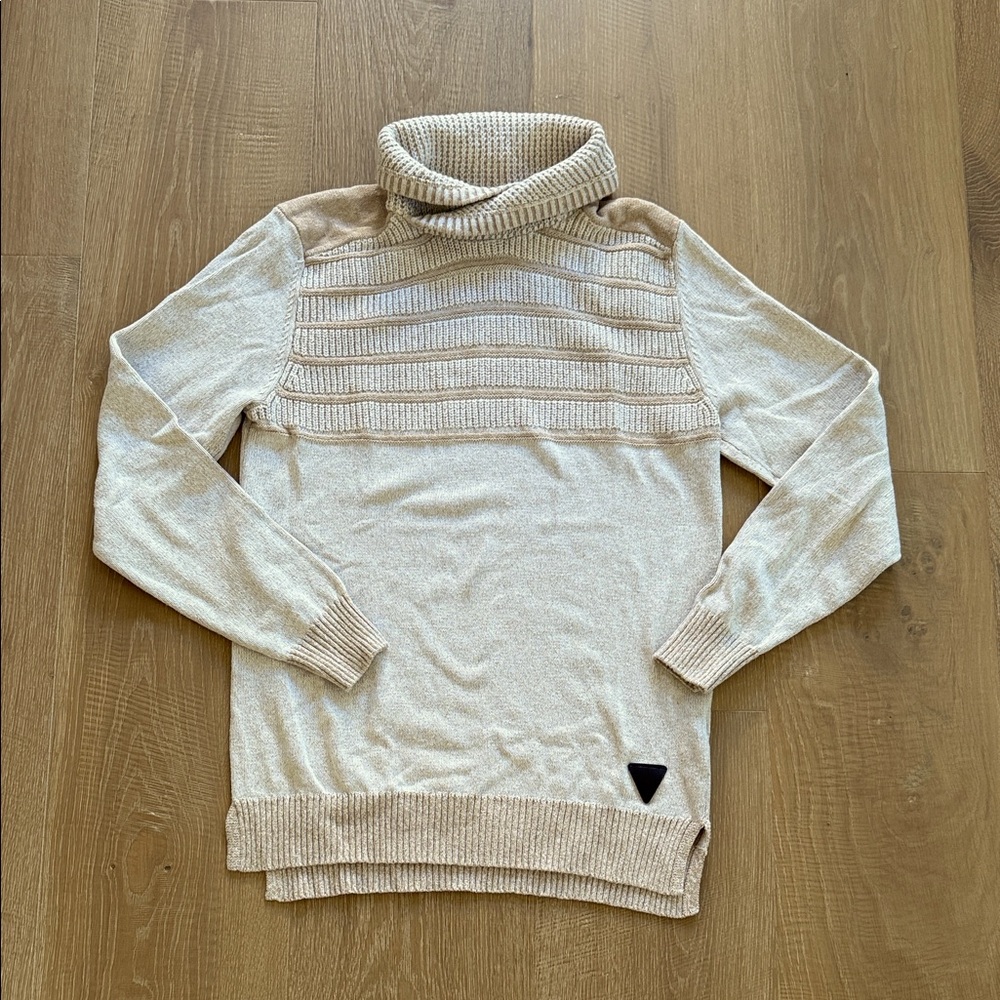 Men's Cream Knit Sweater with Turtleneck Sz M